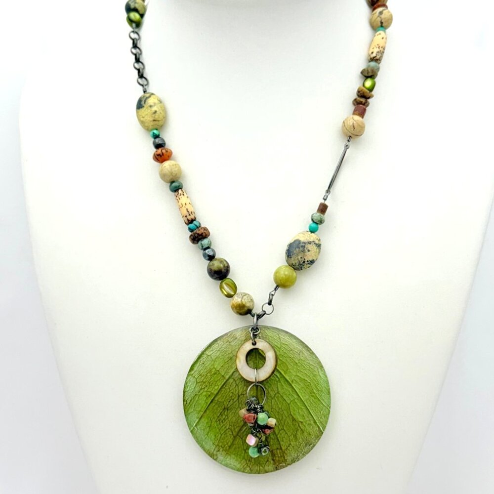 Silpada Kabkaban Wood Leaf Mixed Bead Necklace - 16" to 18"